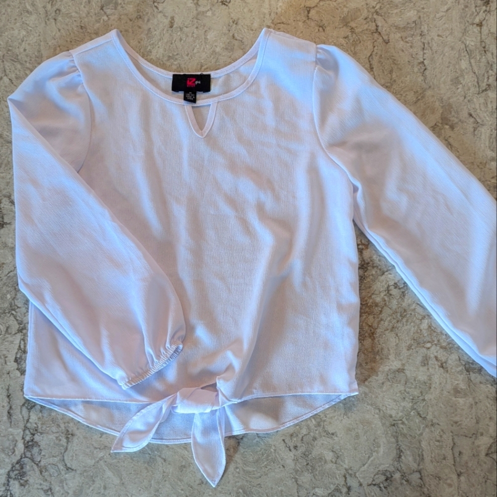 White Long Sleeve Blouse with Tie Front great for school concerts!